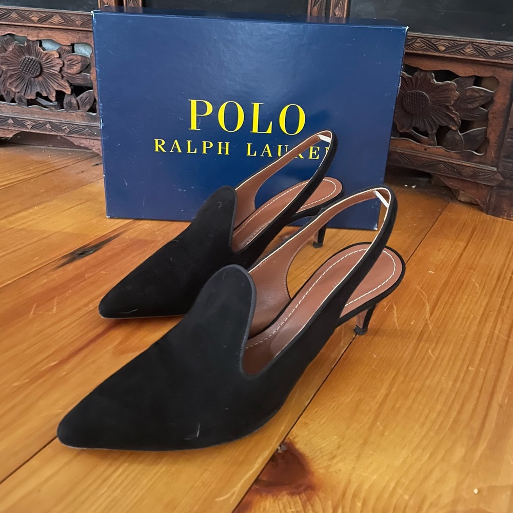 Ralph Lauren Black Velvet Slingback Heels